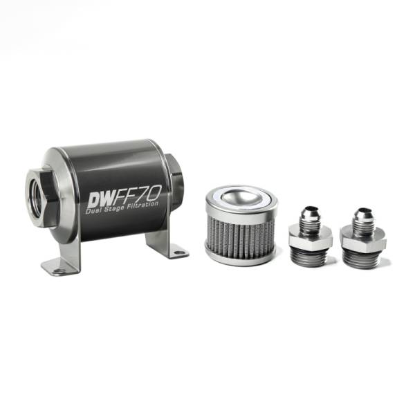 DeatschWerks - DeatschWerks Stainless Steel 6AN 100 Micron Universal Inline Fuel Filter Housing Kit (70mm)