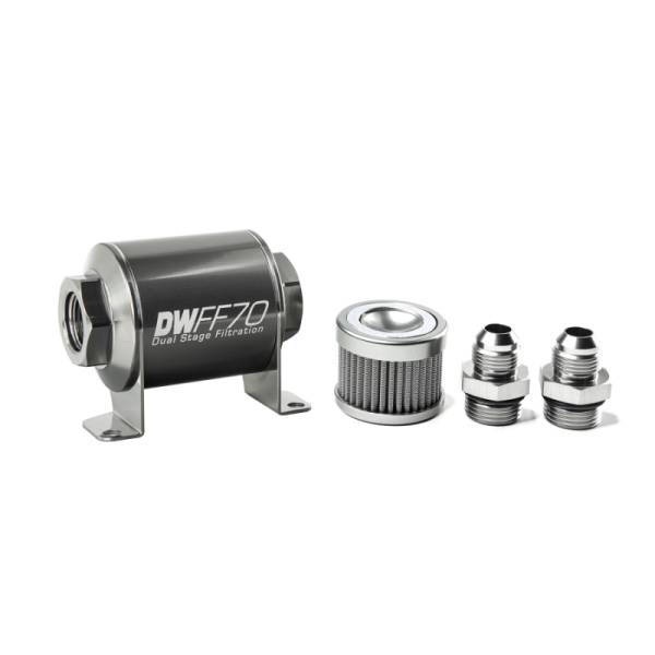 DeatschWerks - DeatschWerks Stainless Steel 8AN 100 Micron Universal Inline Fuel Filter Housing Kit (70mm)