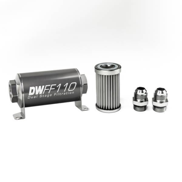 DeatschWerks - DeatschWerks Stainless Steel 10AN 5 Micron Universal Inline Fuel Filter Housing Kit (110mm)