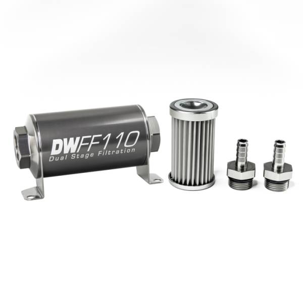 DeatschWerks - DeatschWerks Stainless Steel 3/8in 5 Micron Universal Inline Fuel Filter Housing Kit (110mm)