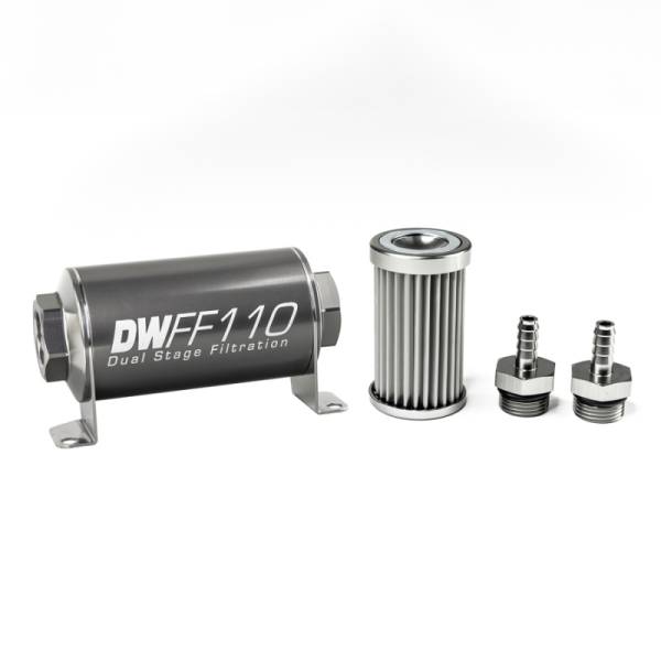 DeatschWerks - DeatschWerks Stainless Steel 5/16in 5 Micron Universal Inline Fuel Filter Housing Kit (110mm)