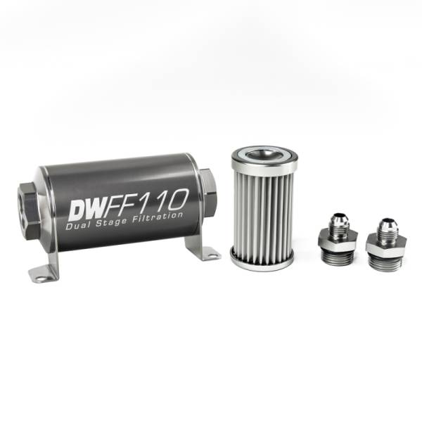 DeatschWerks - DeatschWerks Stainless Steel 6AN 5 Micron Universal Inline Fuel Filter Housing Kit (110mm)