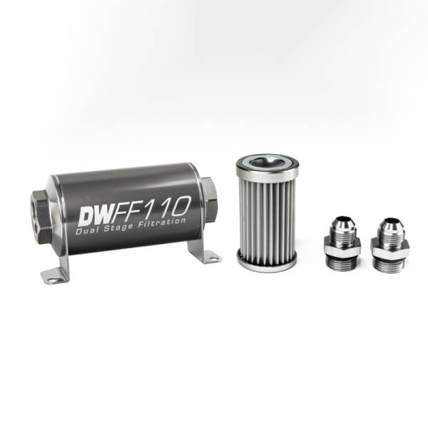 DeatschWerks - DeatschWerks Stainless Steel 8AN 5 Micron Universal Inline Fuel Filter Housing Kit (110mm)