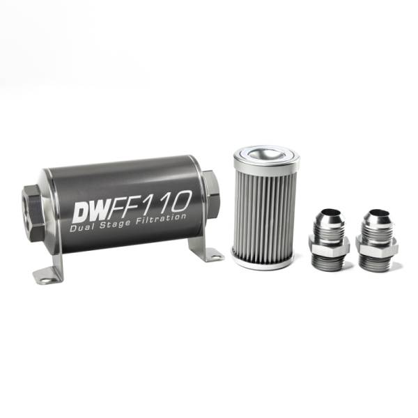 DeatschWerks - DeatschWerks Stainless Steel 10AN 10 Micron Universal Inline Fuel Filter Housing Kit (110mm)