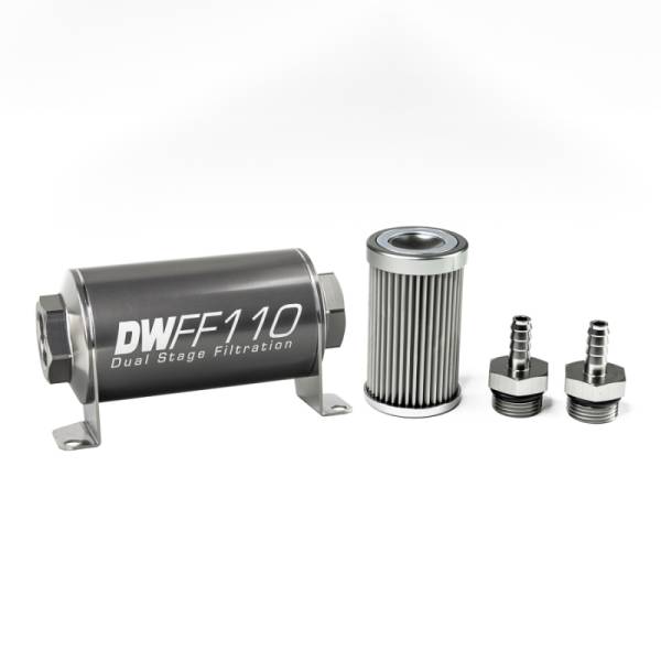 DeatschWerks - DeatschWerks Stainless Steel 5/16in 10 Micron Universal Inline Fuel Filter Housing Kit (110mm)