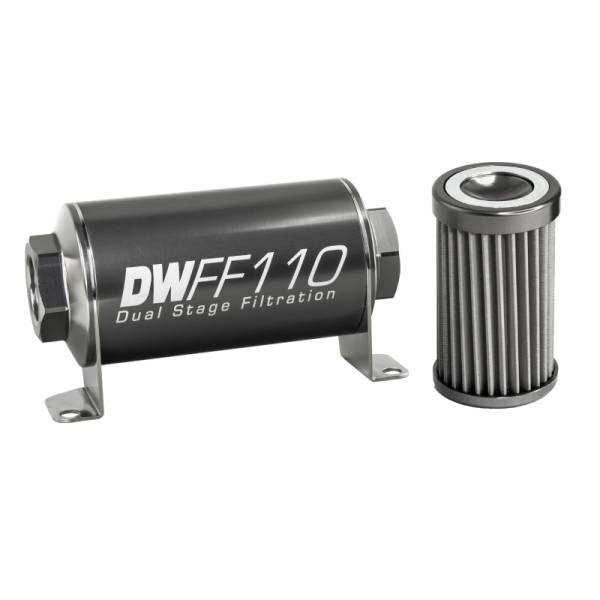 DeatschWerks - DeatschWerks Stainless Steel 8AN 40 Micron Universal Inline Fuel Filter Housing Kit (110mm)