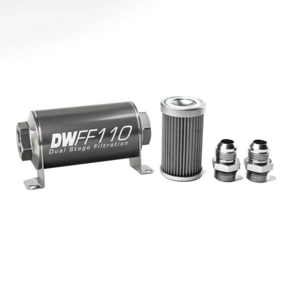 DeatschWerks - DeatschWerks Stainless Steel 10AN 40 Micron Universal Inline Fuel Filter Housing Kit (110mm)