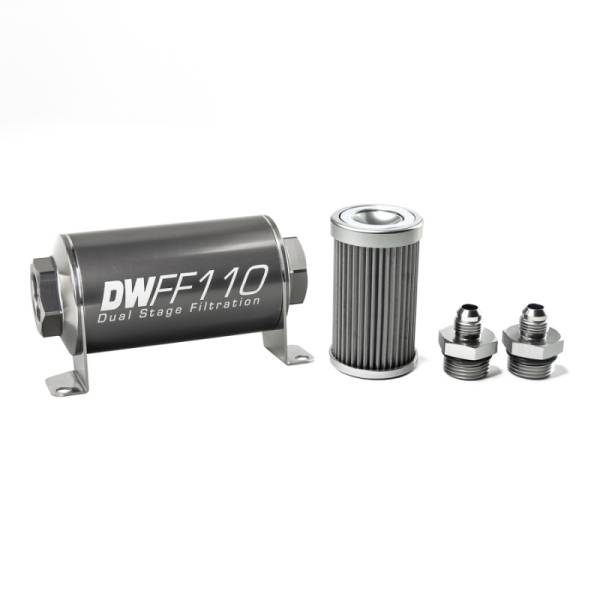 DeatschWerks - DeatschWerks Stainless Steel 6AN 40 Micron Universal Inline Fuel Filter Housing Kit (110mm)