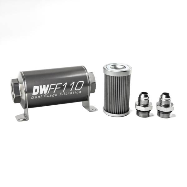 DeatschWerks - DeatschWerks Stainless Steel 8AN 40 Micron Universal Inline Fuel Filter Housing Kit (110mm)