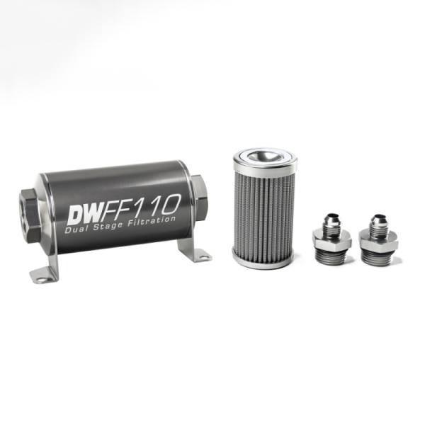 DeatschWerks - DeatschWerks Stainless Steel 6AN 100 Micron Universal Inline Fuel Filter Housing Kit (110mm)