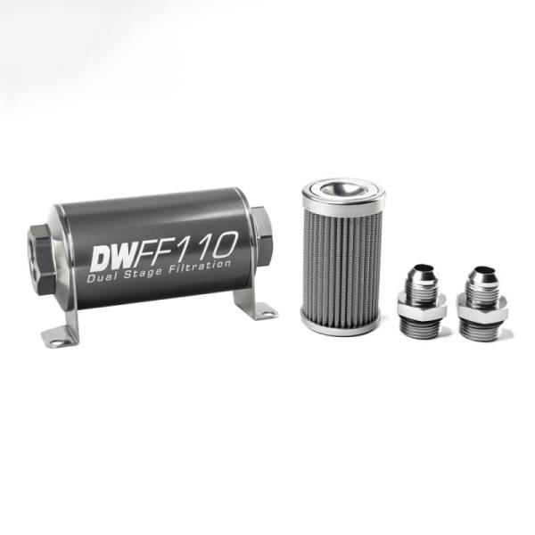 DeatschWerks - DeatschWerks Stainless Steel 8AN 100 Micron Universal Inline Fuel Filter Housing Kit (110mm)