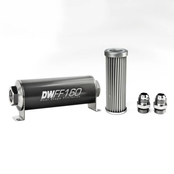 DeatschWerks - DeatschWerks Stainless Steel 10AN 5 Micron Universal Inline Fuel Filter Housing Kit (160mm)