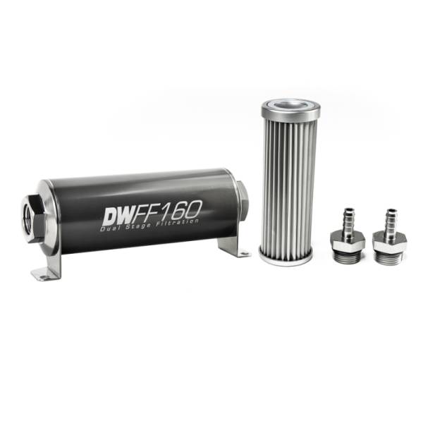 DeatschWerks - DeatschWerks Stainless Steel 5/16in 5 Micron Universal Inline Fuel Filter Housing Kit (160mm)