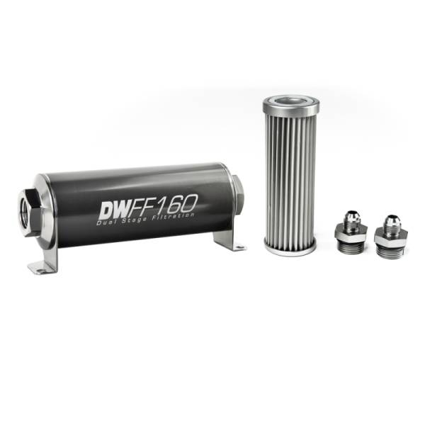 DeatschWerks - DeatschWerks Stainless Steel 6AN 5 Micron Universal Inline Fuel Filter Housing Kit (160mm)