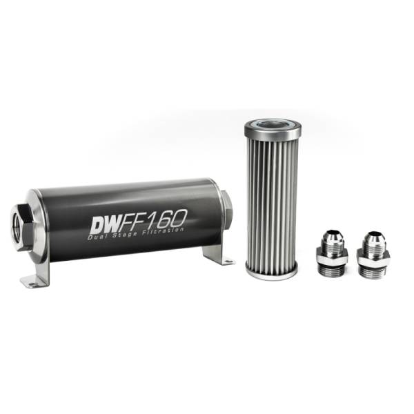 DeatschWerks - DeatschWerks Stainless Steel 8AN 5 Micron Universal Inline Fuel Filter Housing Kit (160mm)