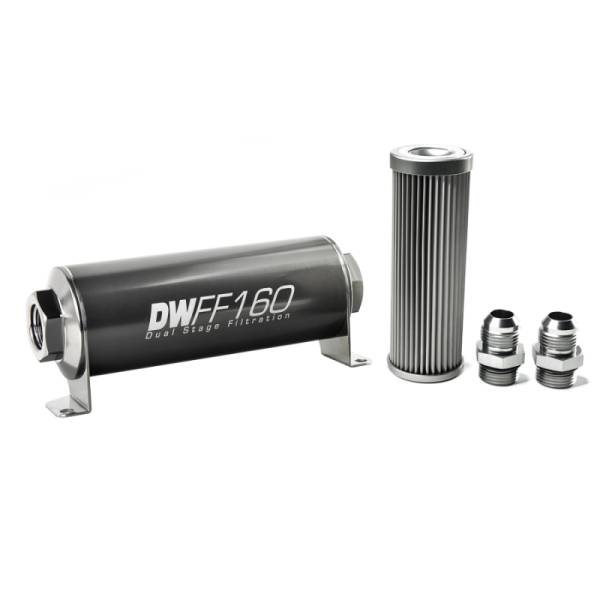 DeatschWerks - DeatschWerks Stainless Steel 10AN 10 Micron Universal Inline Fuel Filter Housing Kit (160mm)