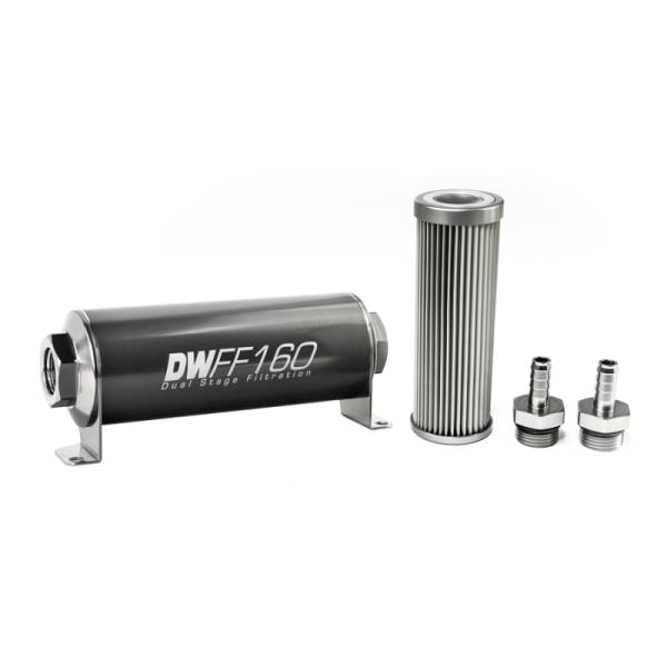 DeatschWerks - DeatschWerks Stainless Steel 3/8in 10 Micron Universal Inline Fuel Filter Housing Kit (160mm)