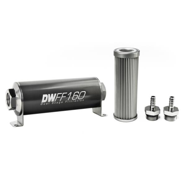 DeatschWerks - DeatschWerks Stainless Steel 5/16in 10 Micron Universal Inline Fuel Filter Housing Kit (160mm)