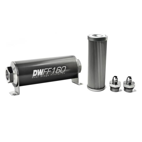 DeatschWerks - DeatschWerks Stainless Steel 6AN 10 Micron Universal Inline Fuel Filter Housing Kit (160mm)