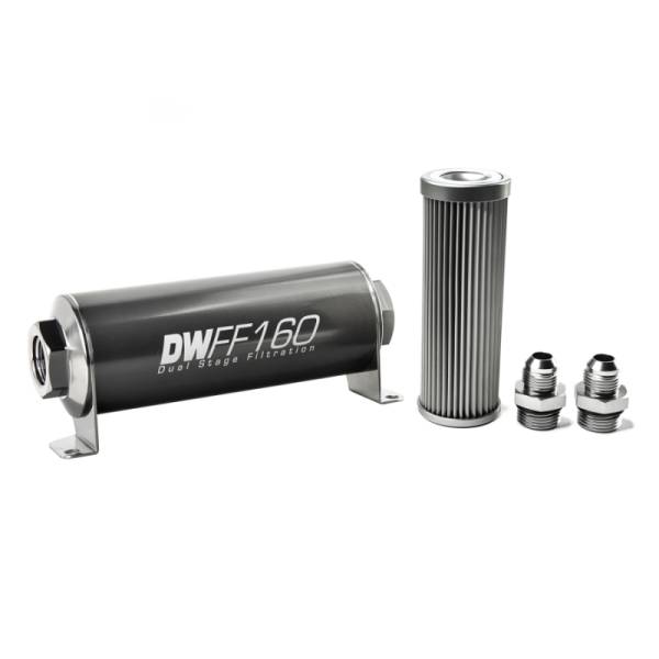 DeatschWerks - DeatschWerks Stainless Steel 8AN 10 Micron Universal Inline Fuel Filter Housing Kit (160mm)