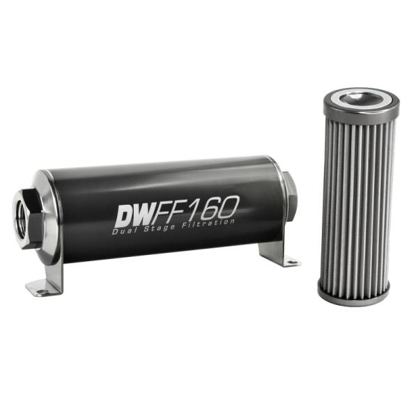 DeatschWerks - DeatschWerks Stainless Steel 8AN 40 Micron Universal Inline Fuel Filter Housing Kit (160mm)