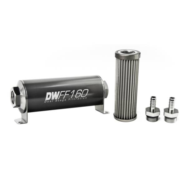 DeatschWerks - DeatschWerks Stainless Steel 3/8in 40 Micron Universal Inline Fuel Filter Housing Kit (160mm)