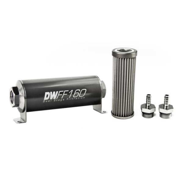 DeatschWerks - DeatschWerks Stainless Steel 5/16in 40 Micron Universal Inline Fuel Filter Housing Kit (160mm)