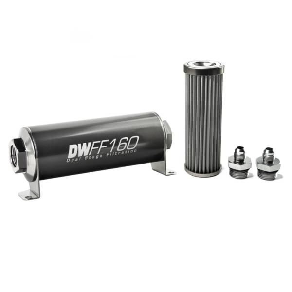 DeatschWerks - DeatschWerks Stainless Steel 6AN 40 Micron Universal Inline Fuel Filter Housing Kit (160mm)