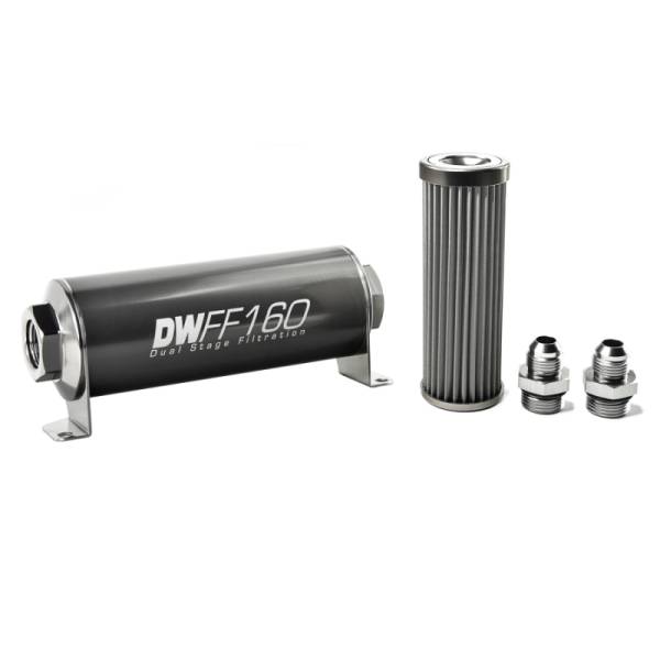 DeatschWerks - DeatschWerks Stainless Steel 8AN 40 Micron Universal Inline Fuel Filter Housing Kit (160mm)