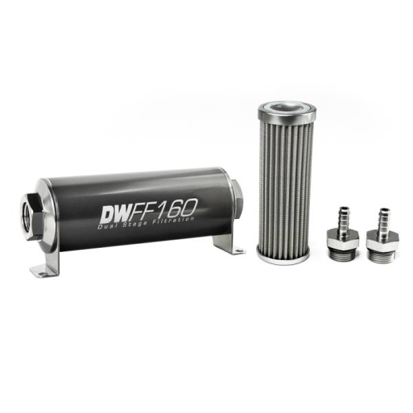 DeatschWerks - DeatschWerks Stainless Steel 5/16in 100 Micron Universal Inline Fuel Filter Housing Kit (160mm)