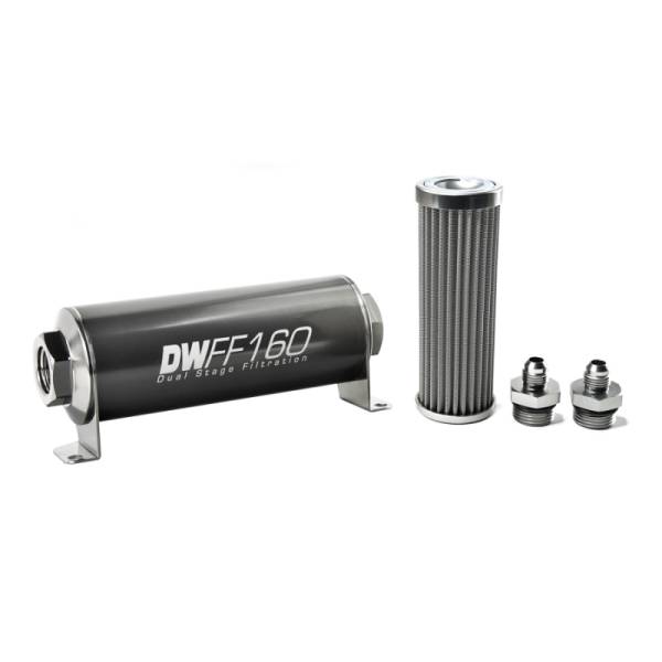 DeatschWerks - DeatschWerks Stainless Steel 6AN 100 Micron Universal Inline Fuel Filter Housing Kit (160mm)