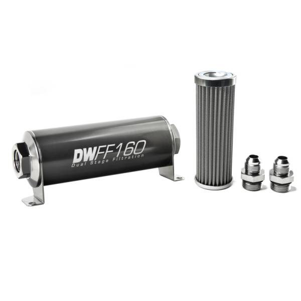 DeatschWerks - DeatschWerks Stainless Steel 8AN 100 Micron Universal Inline Fuel Filter Housing Kit (160mm)