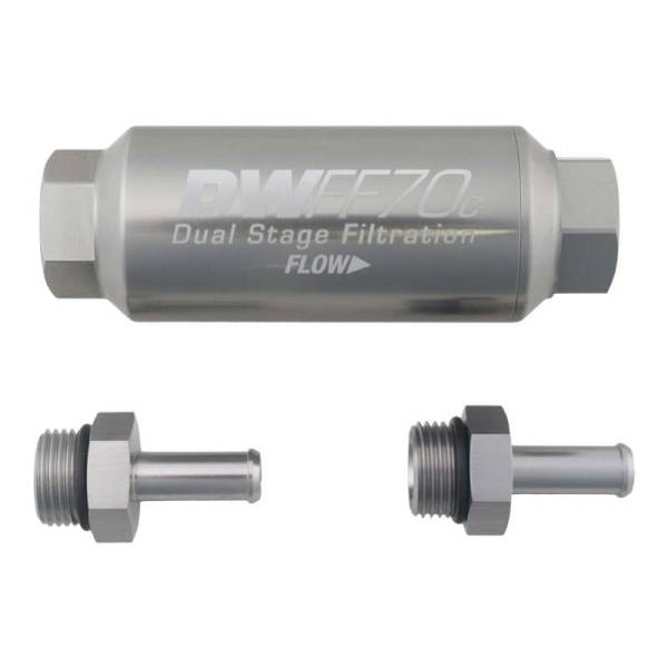 DeatschWerks - DeatschWerks 3/8in 10 Micron 70mm Compact In-Line Fuel Filter Kit