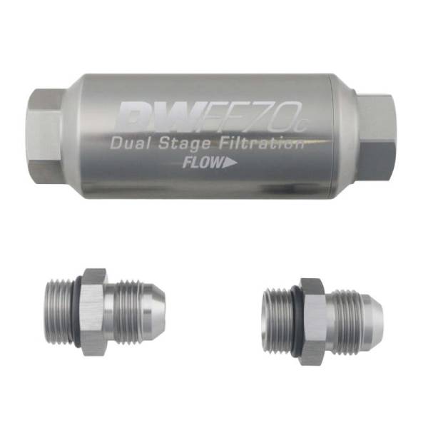 DeatschWerks - DeatschWerks 8AN 10 Micron 70mm Compact In-Line Fuel Filter Kit