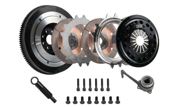 DKM Clutch - DKM Clutch VW/Audi 2.0L TSI (8 Bolt) Ceramic Twin Disc MR Clutch w/Flywheel (650 ft/lbs Torque)