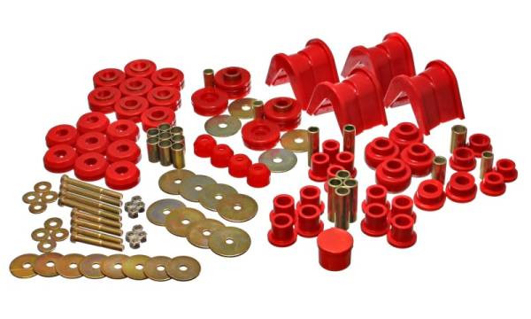 Energy Suspension - Energy Suspension 66-77 Ford Bronco 4WD (w/ 2 Deg C-Bushings) Red Hyper-Flex Master Bushing Set