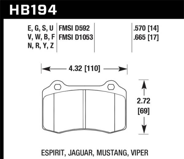 Hawk Performance - Hawk 96 & 00-02 Dodge Viper GTS/00-02 Viper RT 10 / 00 Mustang SVT Cobra Race Fr HT-10 Brake Pads