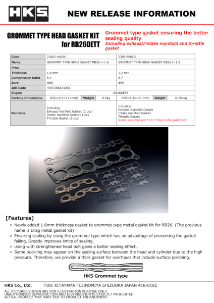 HKS - HKS RB26 88mm Bore 1.6mm Thick Grommet Type Head Gasket