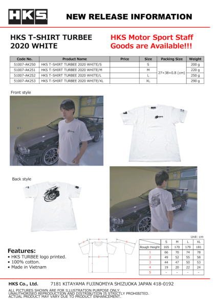 HKS - HKS T-SHIRT TURBEE 2020 WHITE S