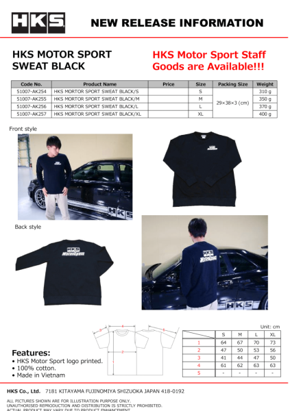 HKS - HKS MOTORSPORT SWEATSHIRT BLACK S