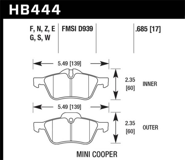 Hawk Performance - Hawk 06-08 Mini Cooper Base/ S 1.6L HPS 5.0 Front Brake Pads