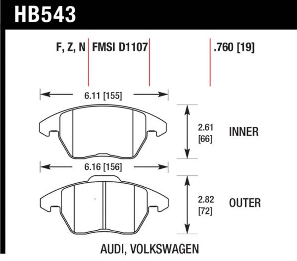 Hawk Performance - Hawk Audi A3 Quattro / VW EOS / Golf / Jetta / Passat / Rabbit HPS Front Brake Pads