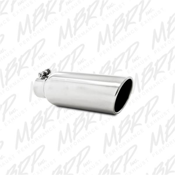 MBRP - MBRP Universal Tip 4in OD 2.5in Inlet 12in Length Angled Cut Rolled End Clampless No-Weld T304