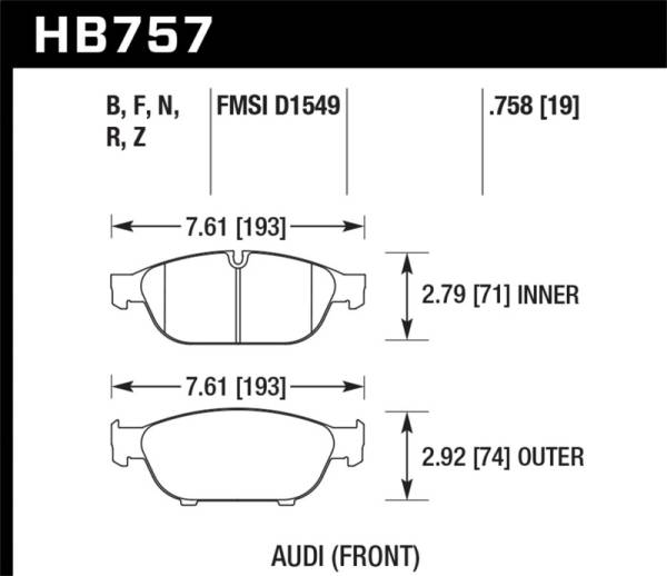 Hawk Performance - Hawk Audi 2013 A5 Quattro / 12-16 A6 Quattro/A7 Quattro/A8 Quattro HP Plus Front Brake Pads