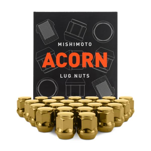 Mishimoto - Mishimoto Steel Acorn Lug Nuts M12 x 1.5 - 24pc Set - Gold