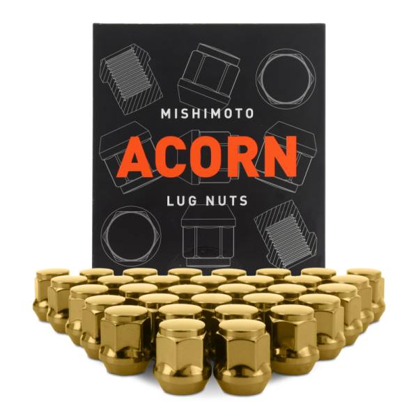 Mishimoto - Mishimoto Steel Acorn Lug Nuts M14 x 1.5 - 32pc Set - Gold