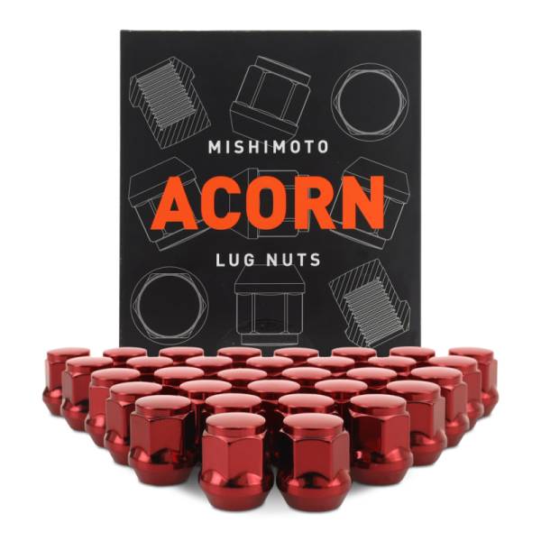 Mishimoto - Mishimoto Steel Acorn Lug Nuts M14 x 1.5 - 32pc Set - Red