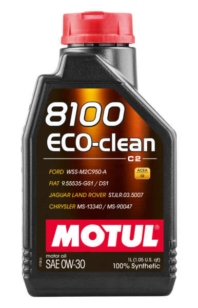 Motul - Motul 1L Synthetic Engine Oil 8100 Eco-Clean 0W30 12X1L - C2/API SM/ST.JLR 03.5007 - 1L