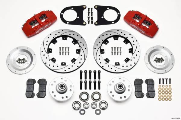 Wilwood - Wilwood Dynapro 6 Front Hub Kit 12.19in Drilled Red 37-48 Ford Psgr. Car Spindle