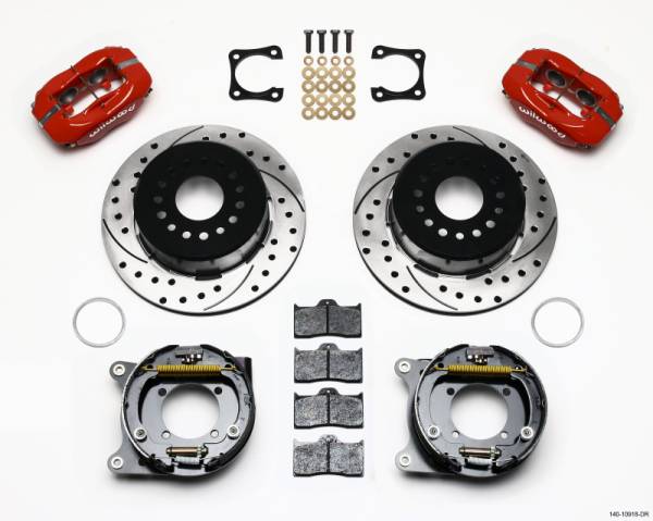 Wilwood - Wilwood Forged Dynalite P/S Park Brake Kit Drilled Red Chevy 12 Bolt-Spec 3.15in Brng Stggrd mt - 140-10918-DR